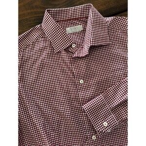 Eton Dress Shirt Mens XL 17.5 Red Gingham Check Contemporary Long Sleeve